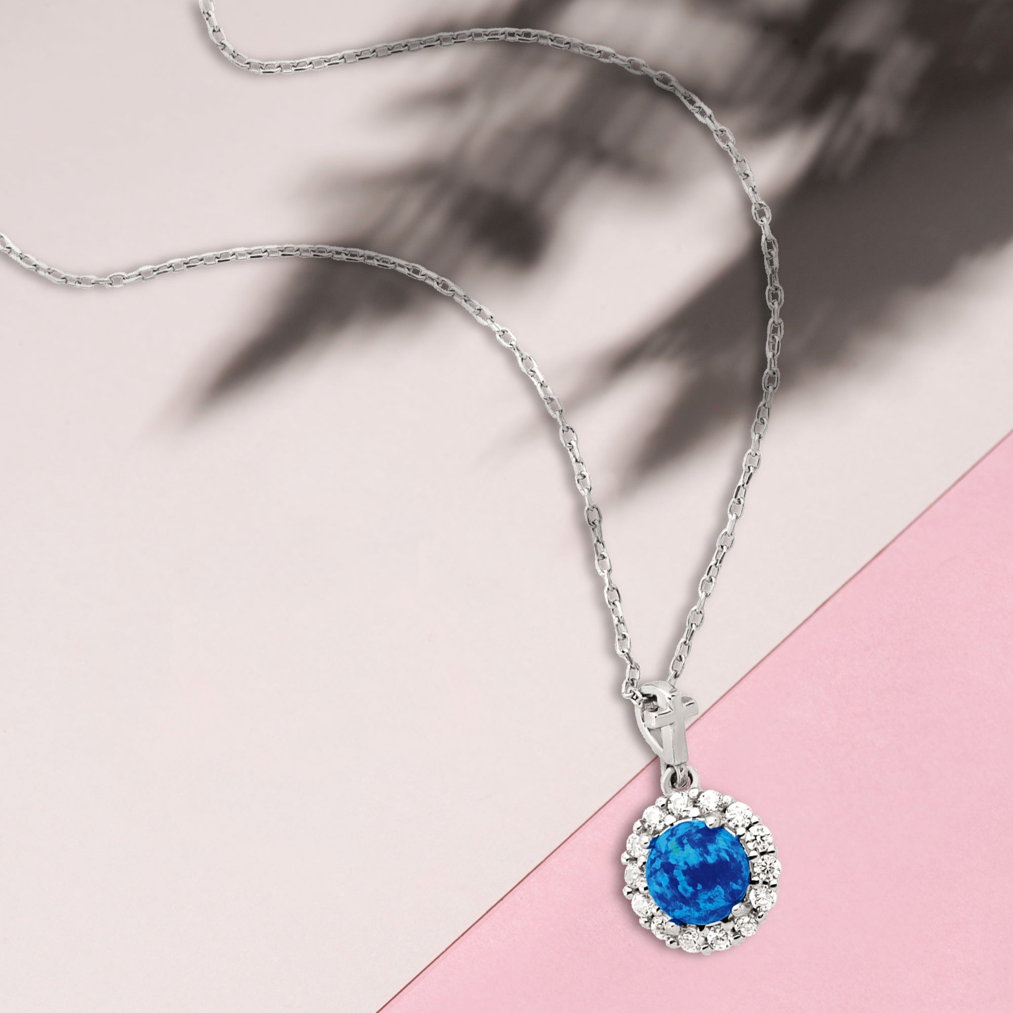 Round Blue Opal with CZ Accents