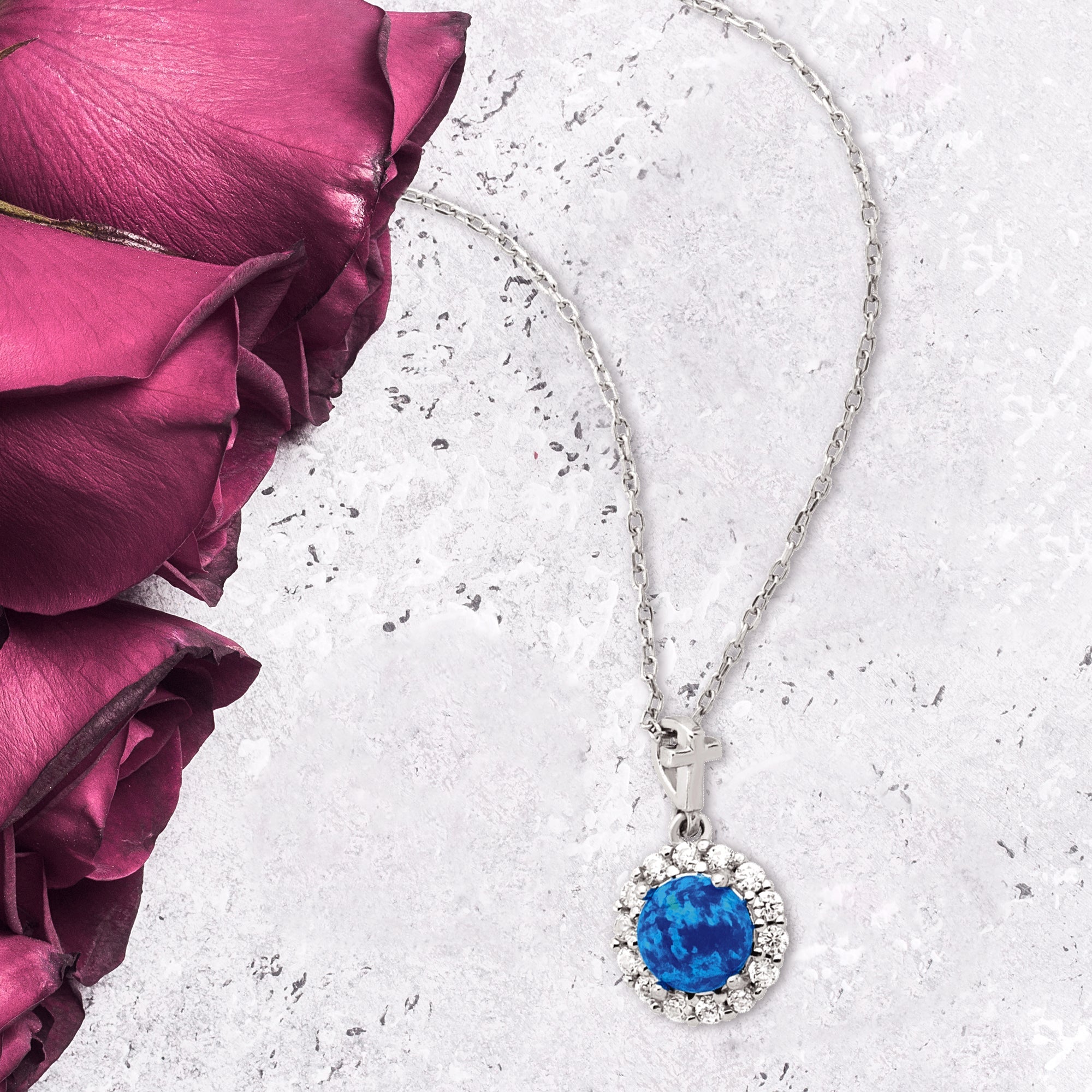 Round Blue Opal with CZ Accents