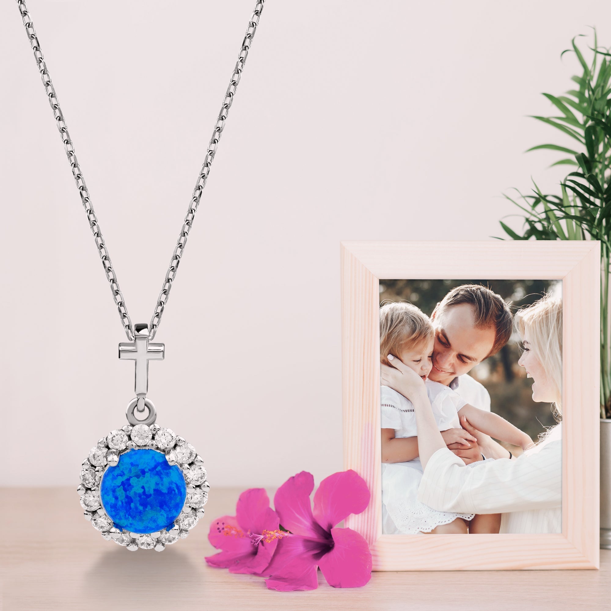 Round Blue Opal with CZ Accents