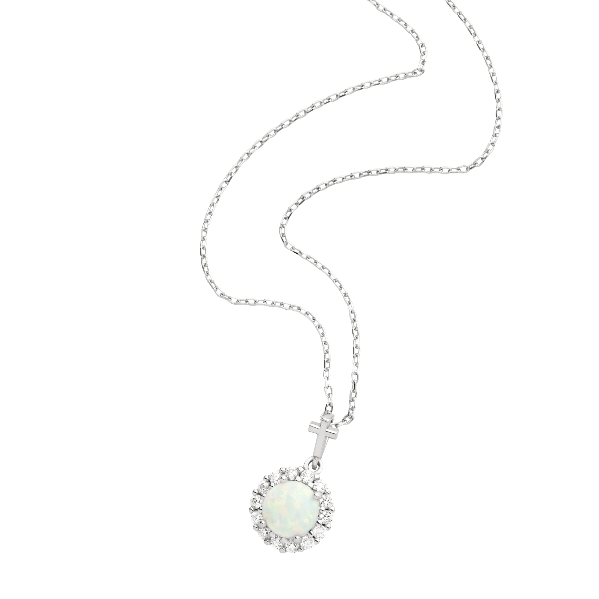 Round White Opal with CZ Accents