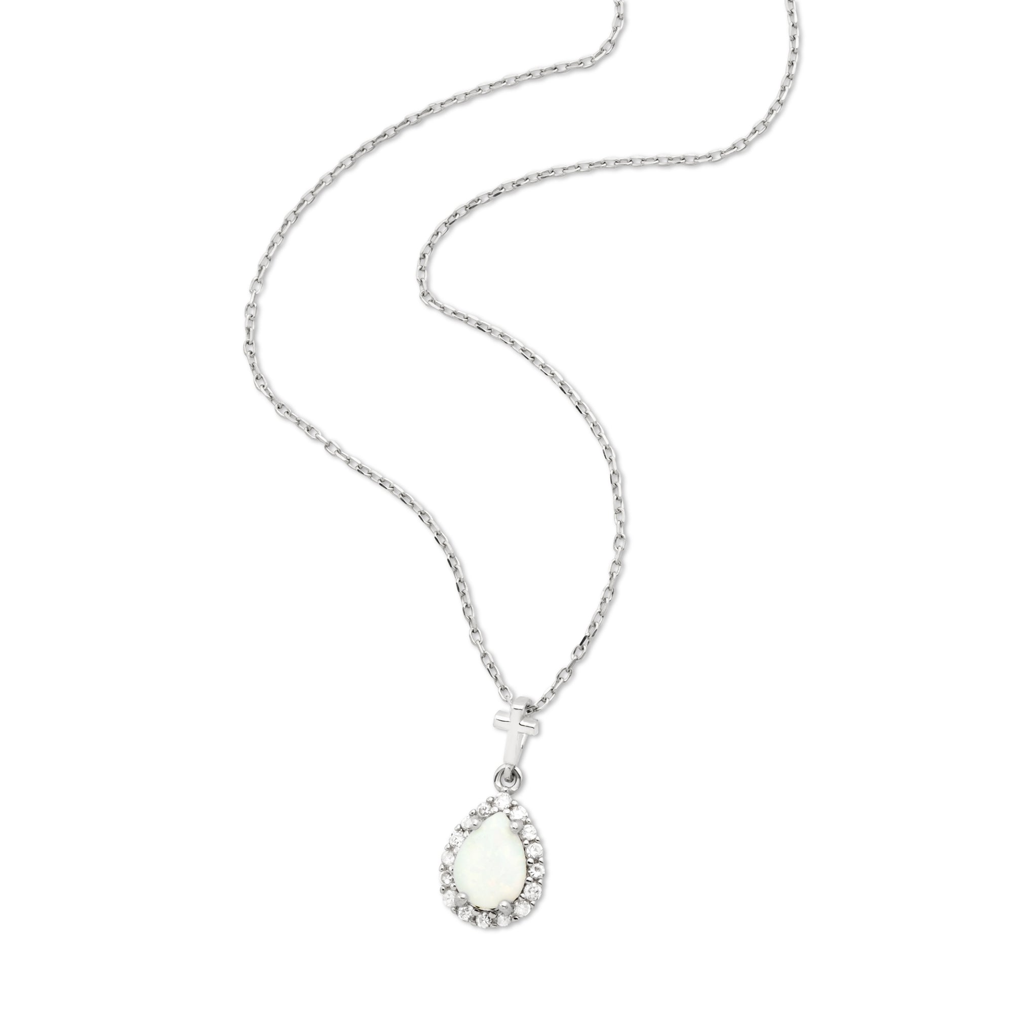 Teardrop White Opal with CZ Accents