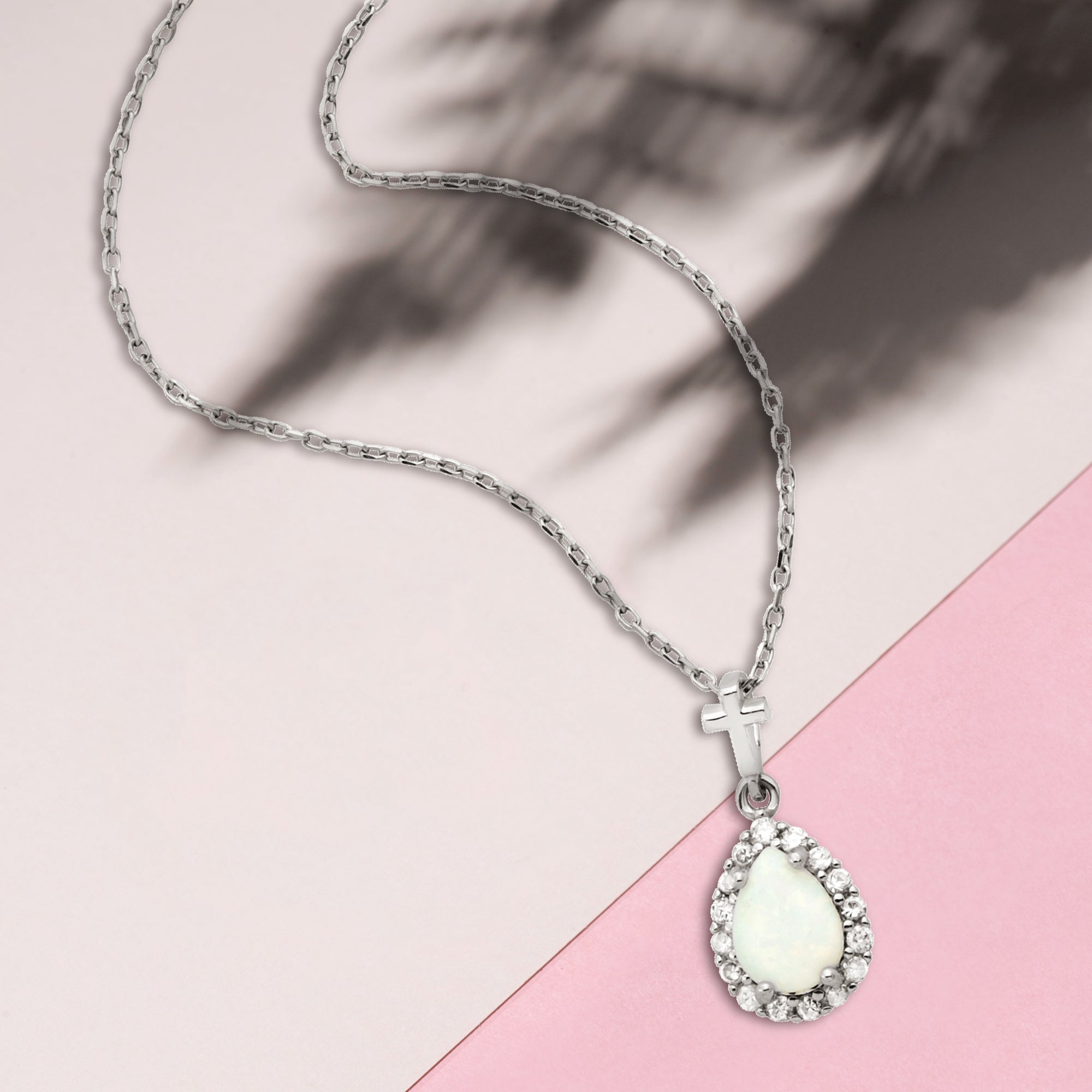 Teardrop White Opal with CZ Accents