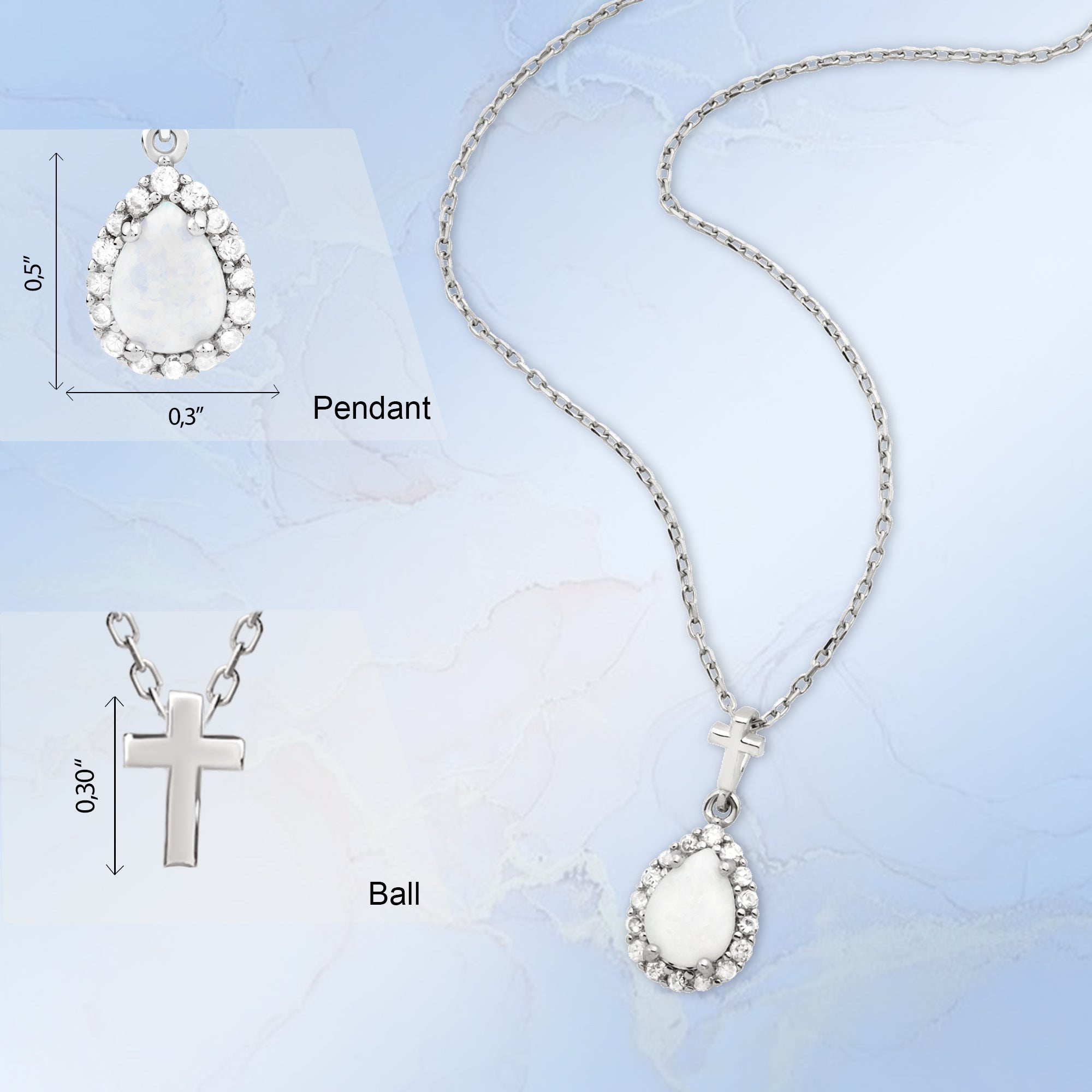 Teardrop White Opal with CZ Accents