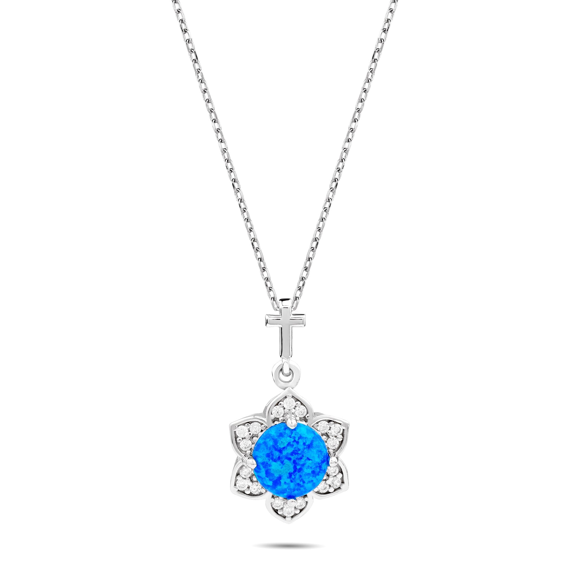 Flower Blue Opal with CZ Accents
