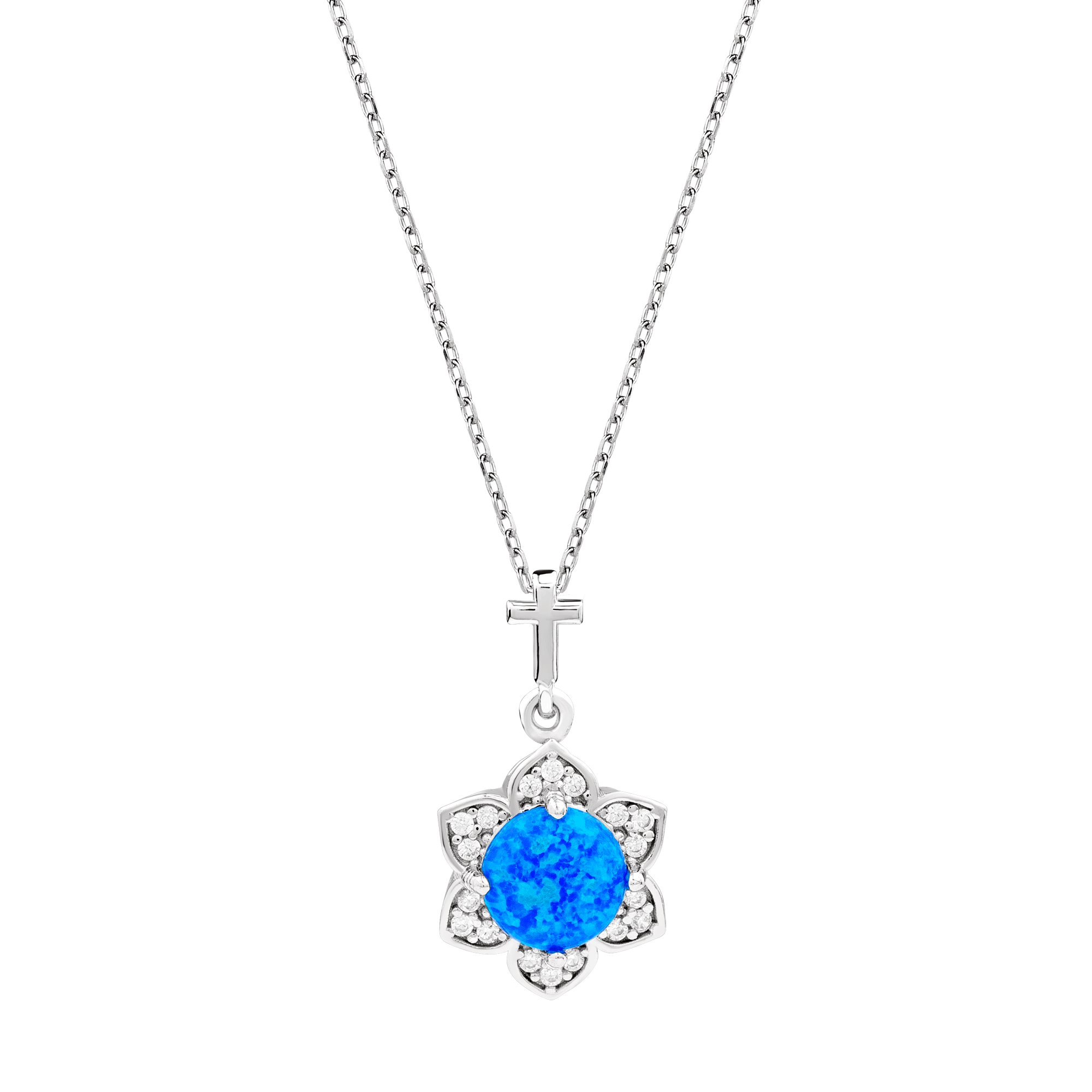 Flower Blue Opal with CZ Accents