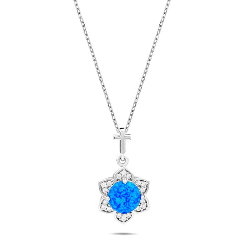 Flower Blue Opal with CZ Accents