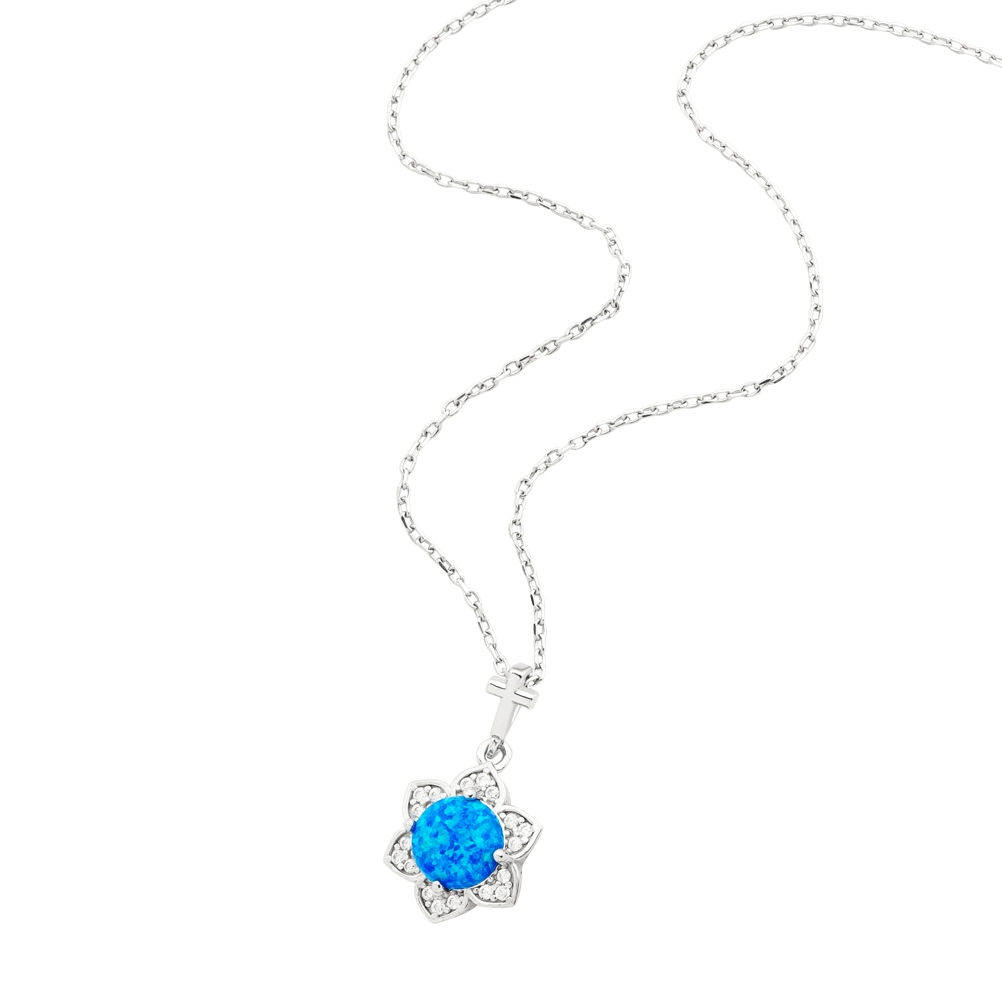 Flower Blue Opal with CZ Accents