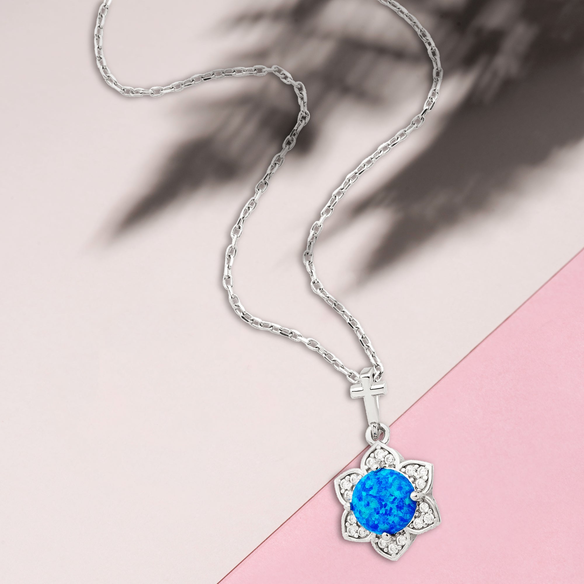 Flower Blue Opal with CZ Accents