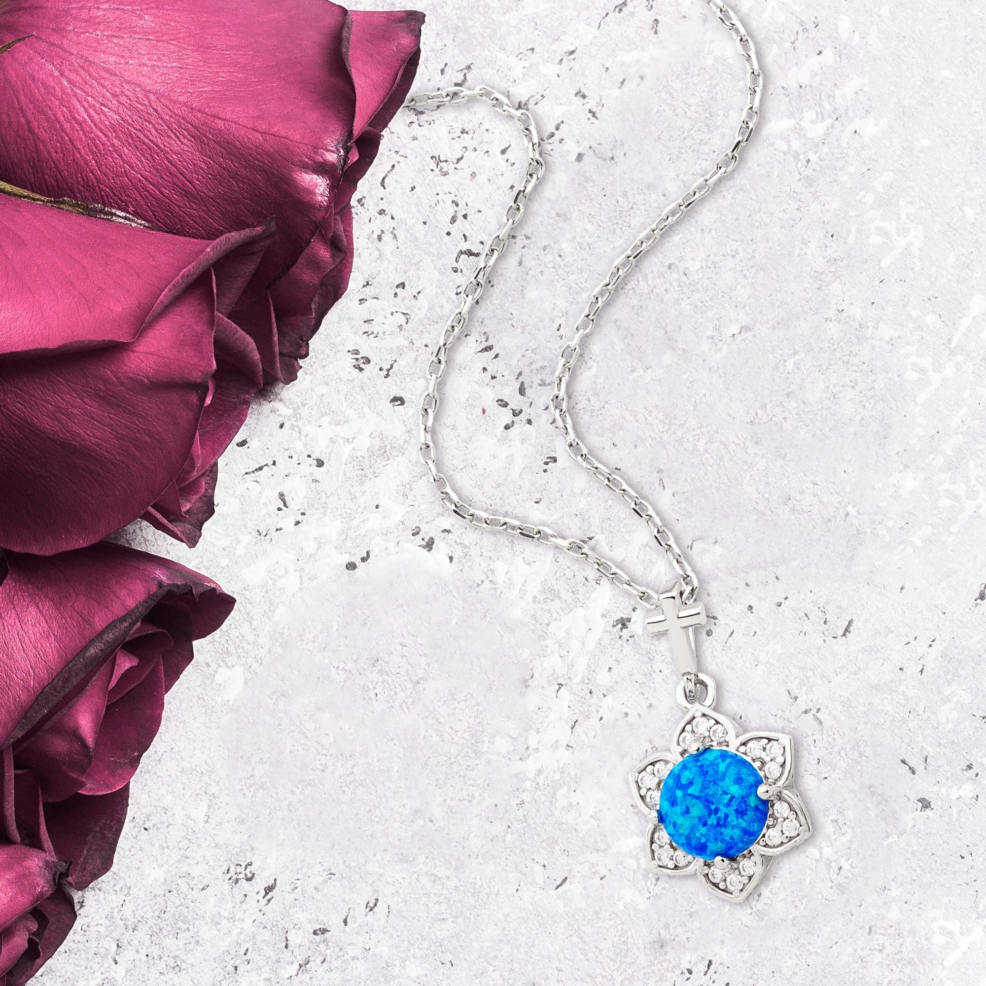 Flower Blue Opal with CZ Accents