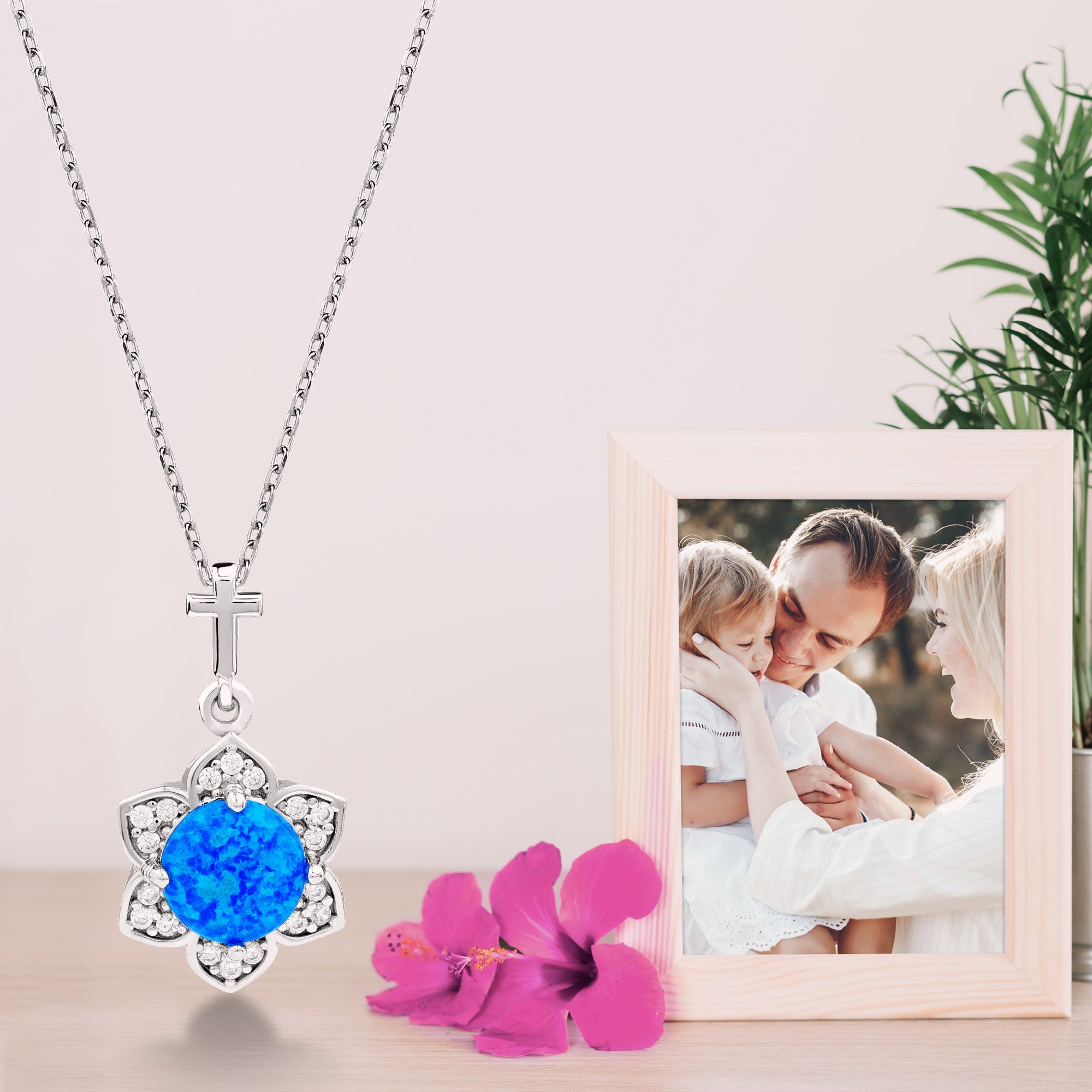 Flower Blue Opal with CZ Accents
