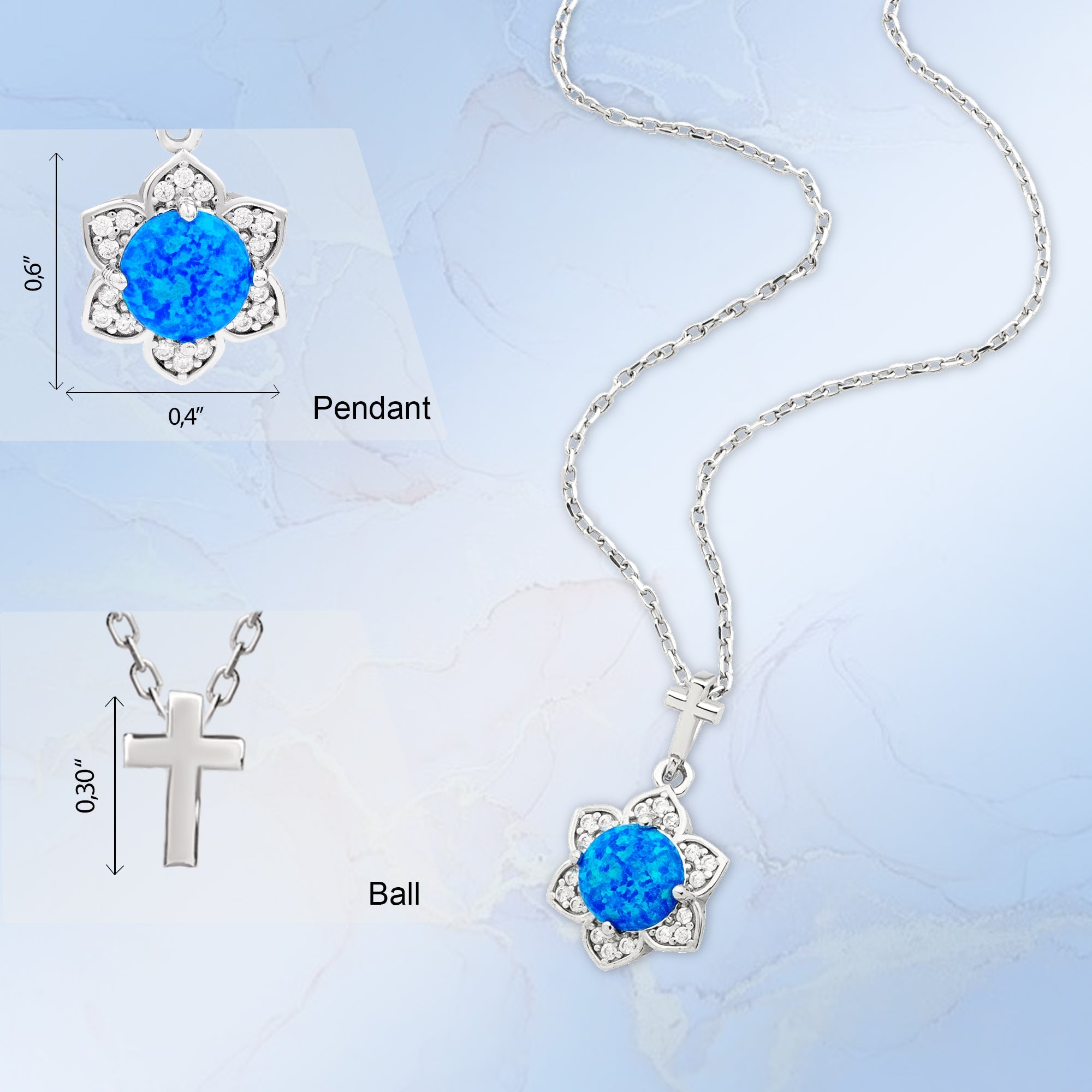Flower Blue Opal with CZ Accents