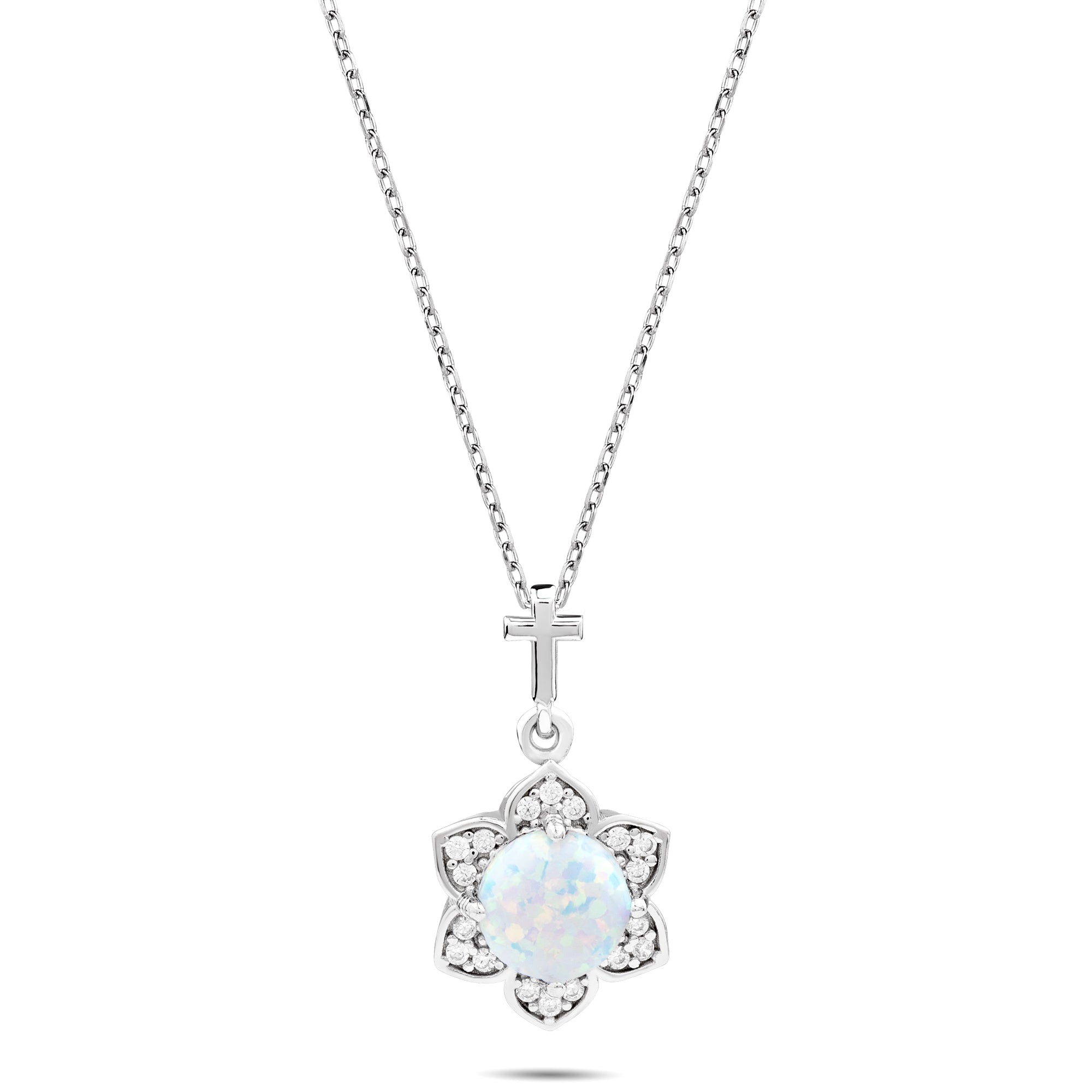 Flower White Opal with CZ Accents