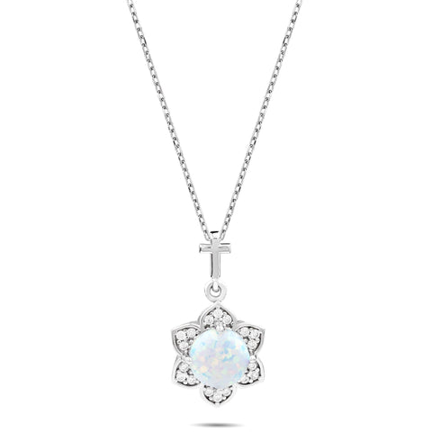 Flower White Opal with CZ Accents