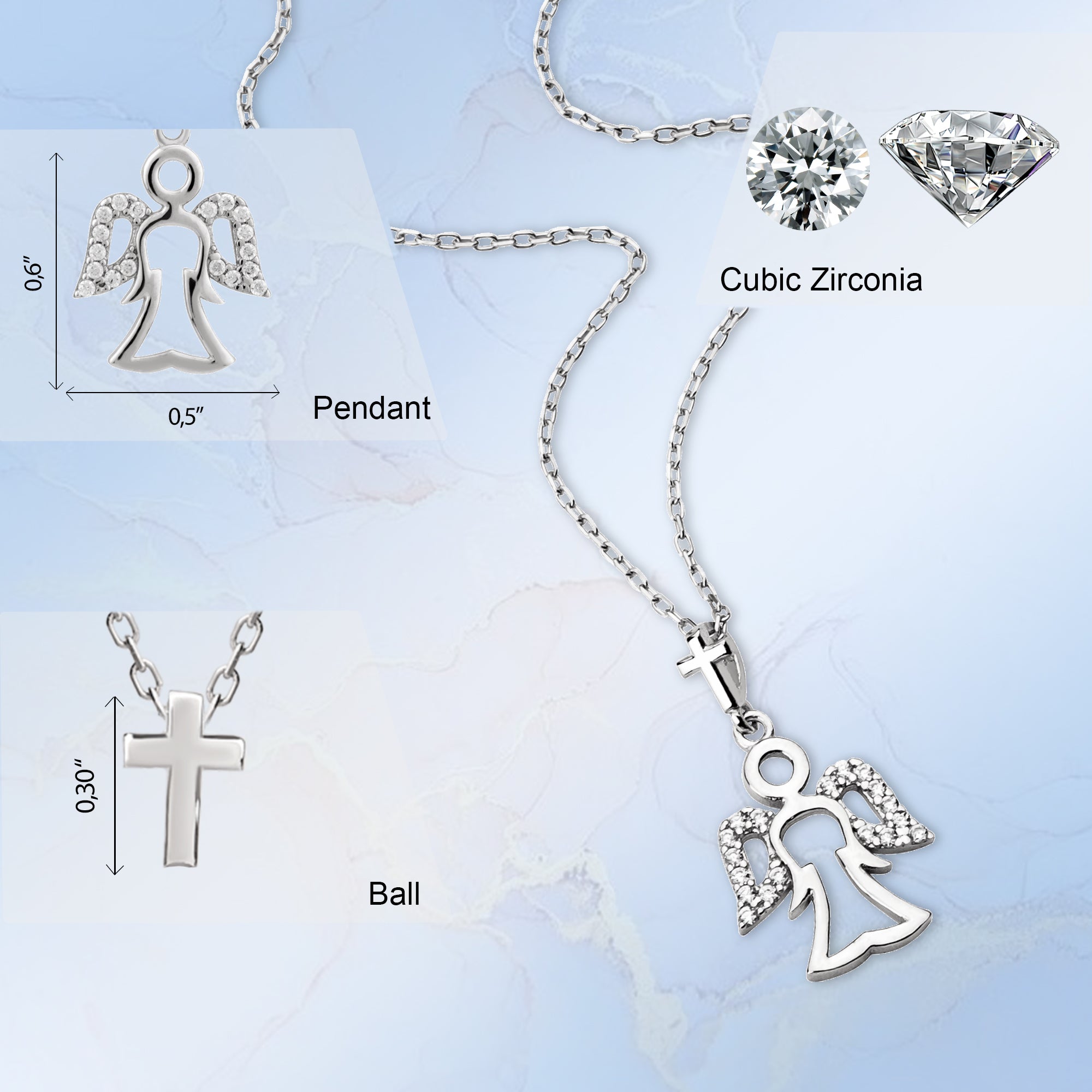 Standing Angel with CZ Accents
