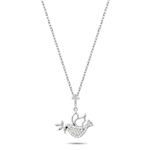 Dove Carrying Olive Branch with CZ Accents
