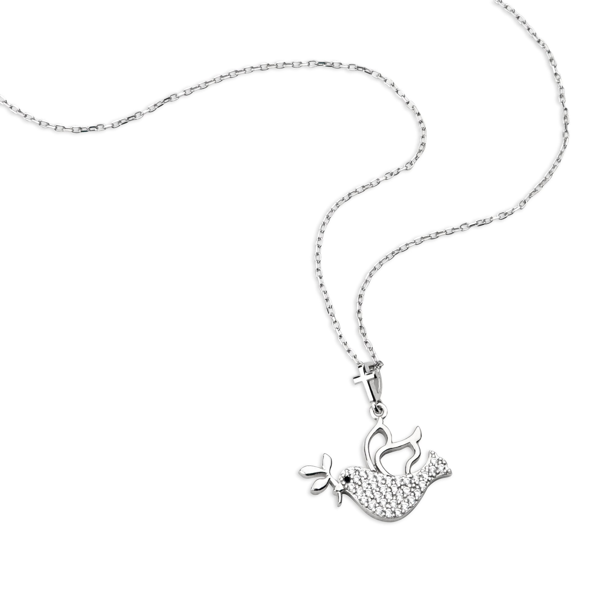 Dove Carrying Olive Branch with CZ Accents