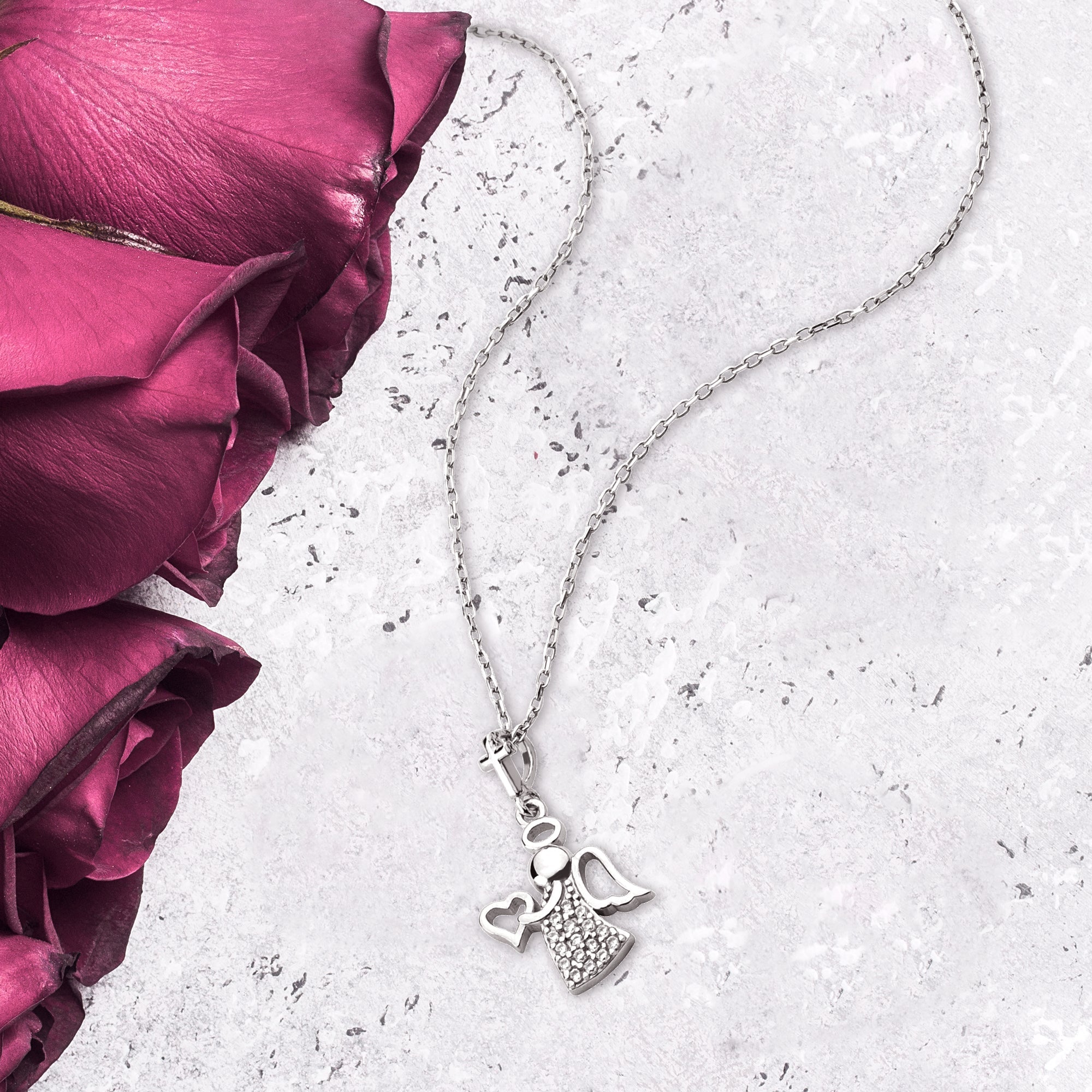 Angel Holding Heart with CZ Accents