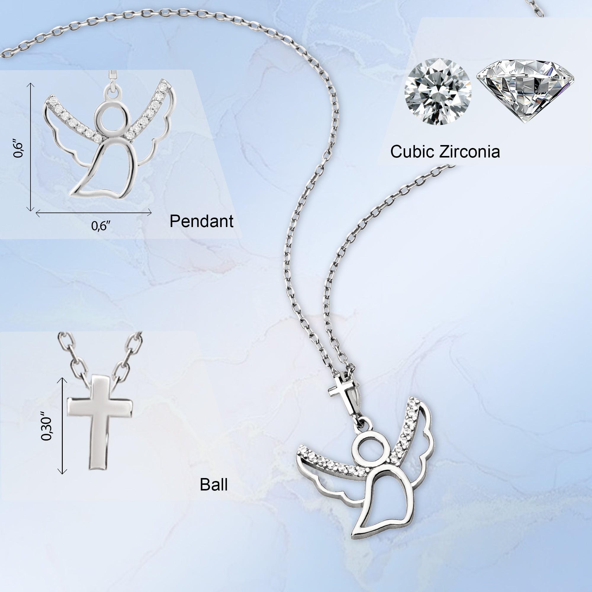 Flying Angel with CZ Accents