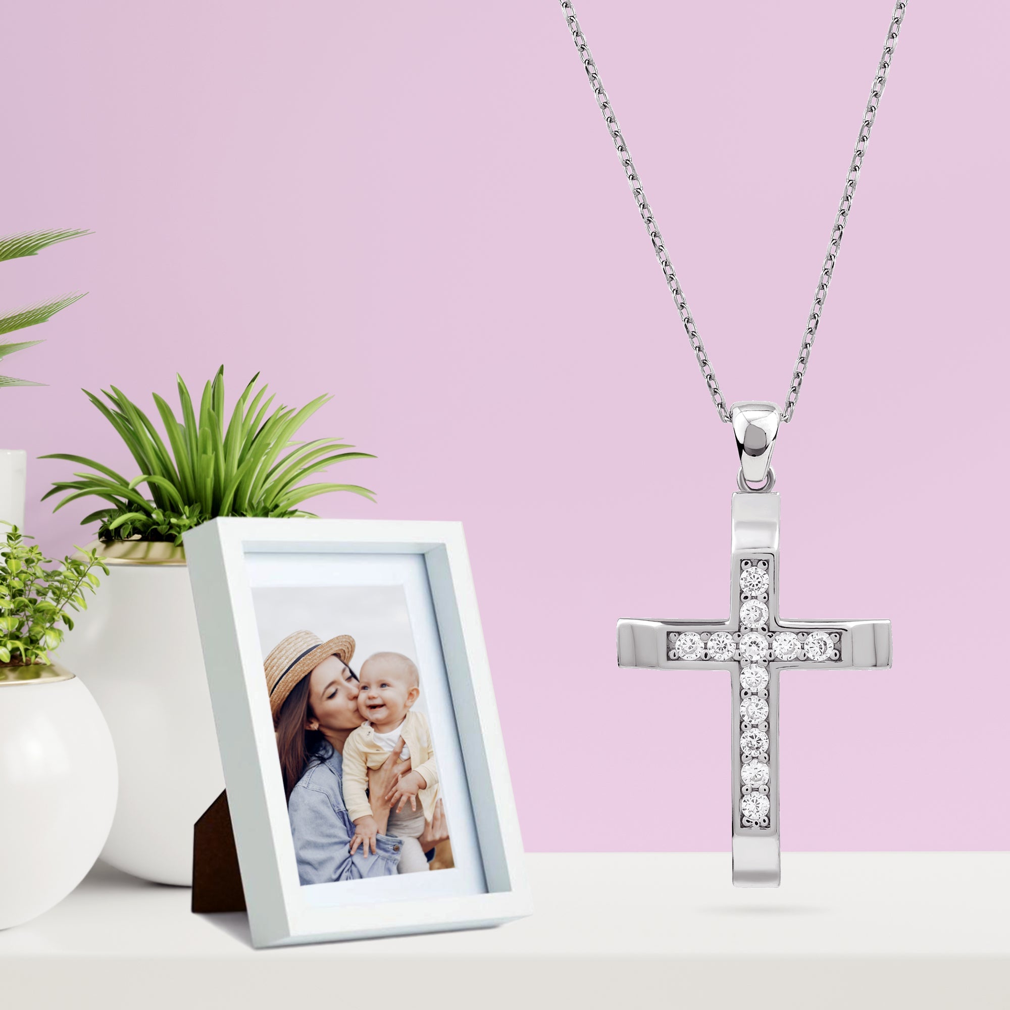 Raised Center Cross with CZ Accents