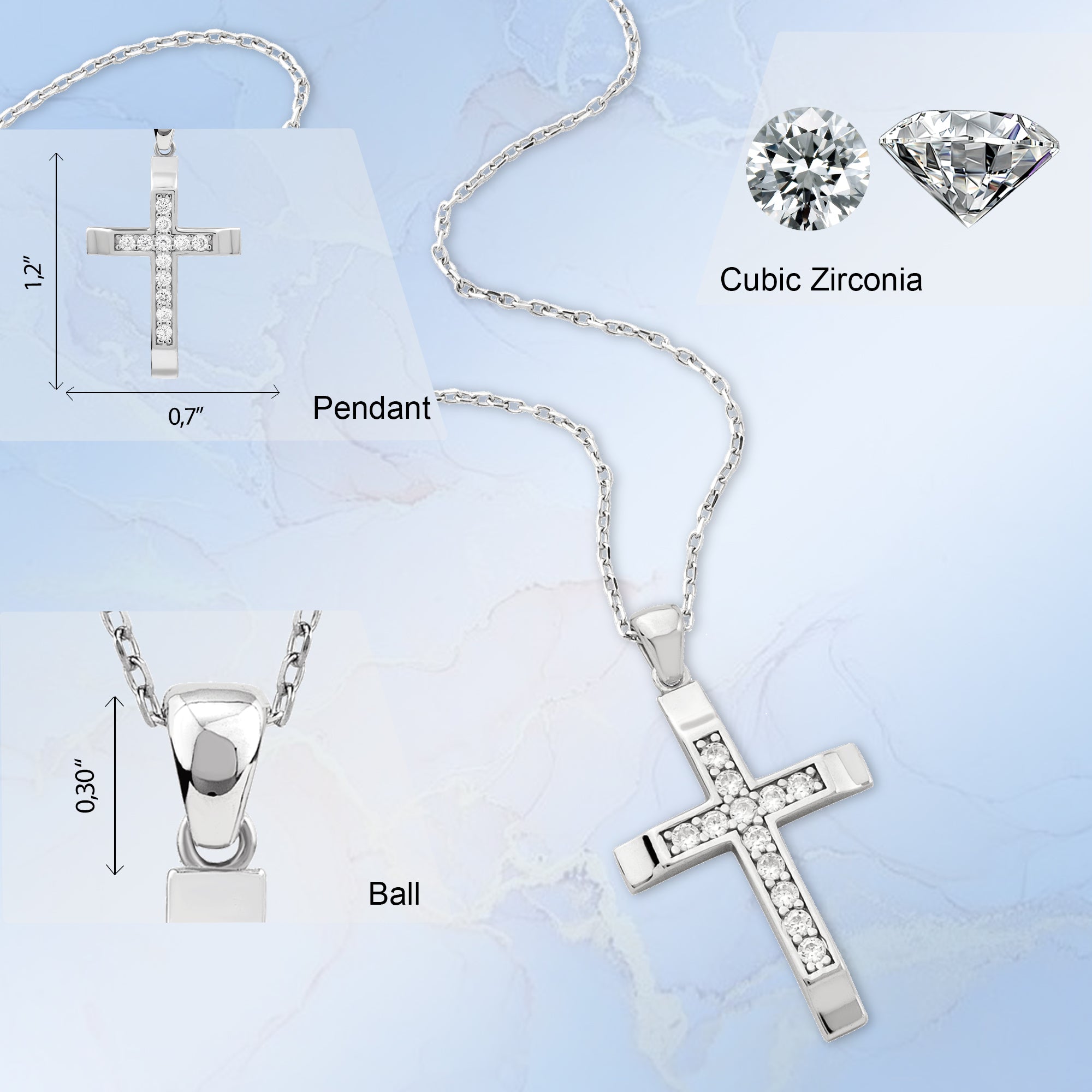 Raised Center Cross with CZ Accents