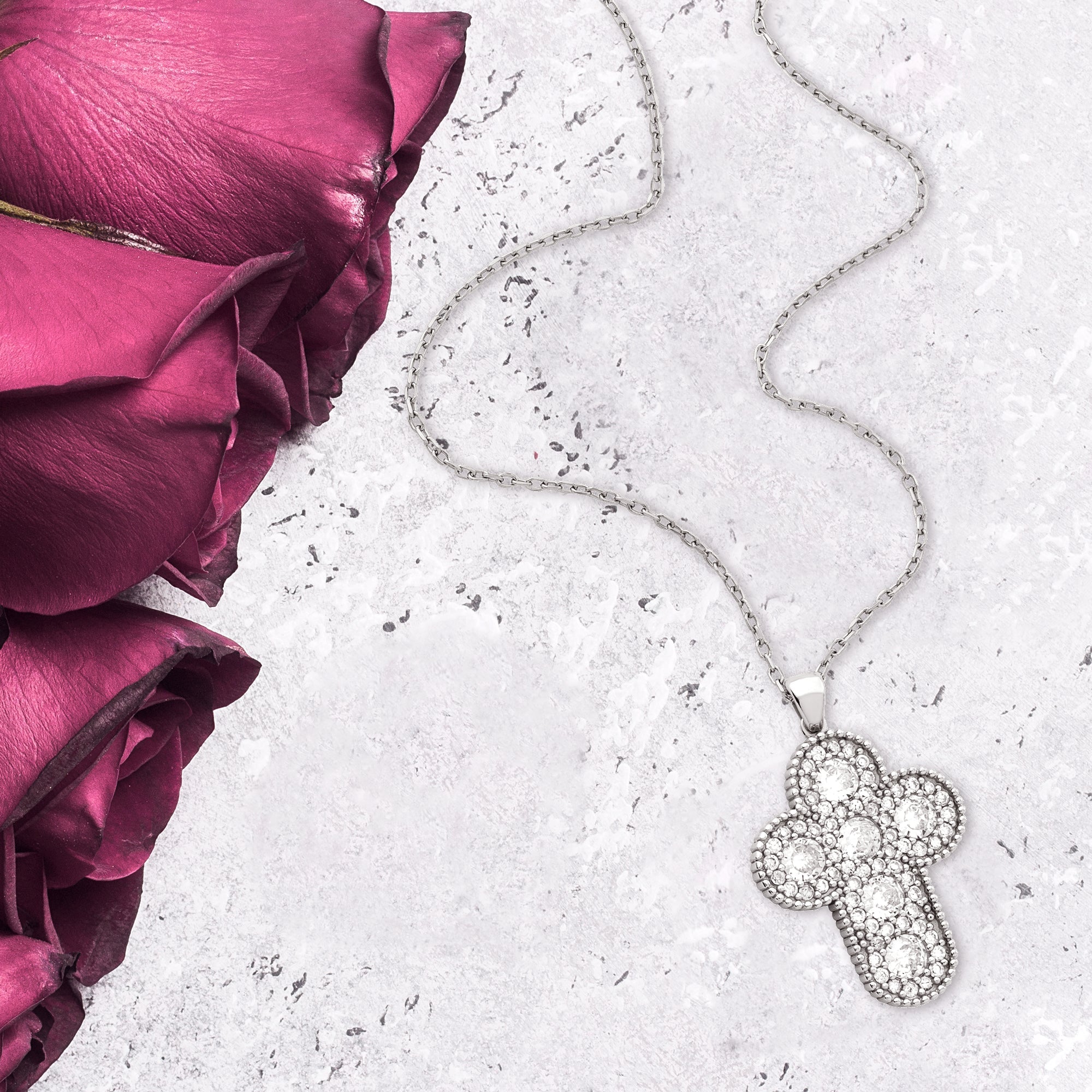 Rounded Cross with CZ Accents