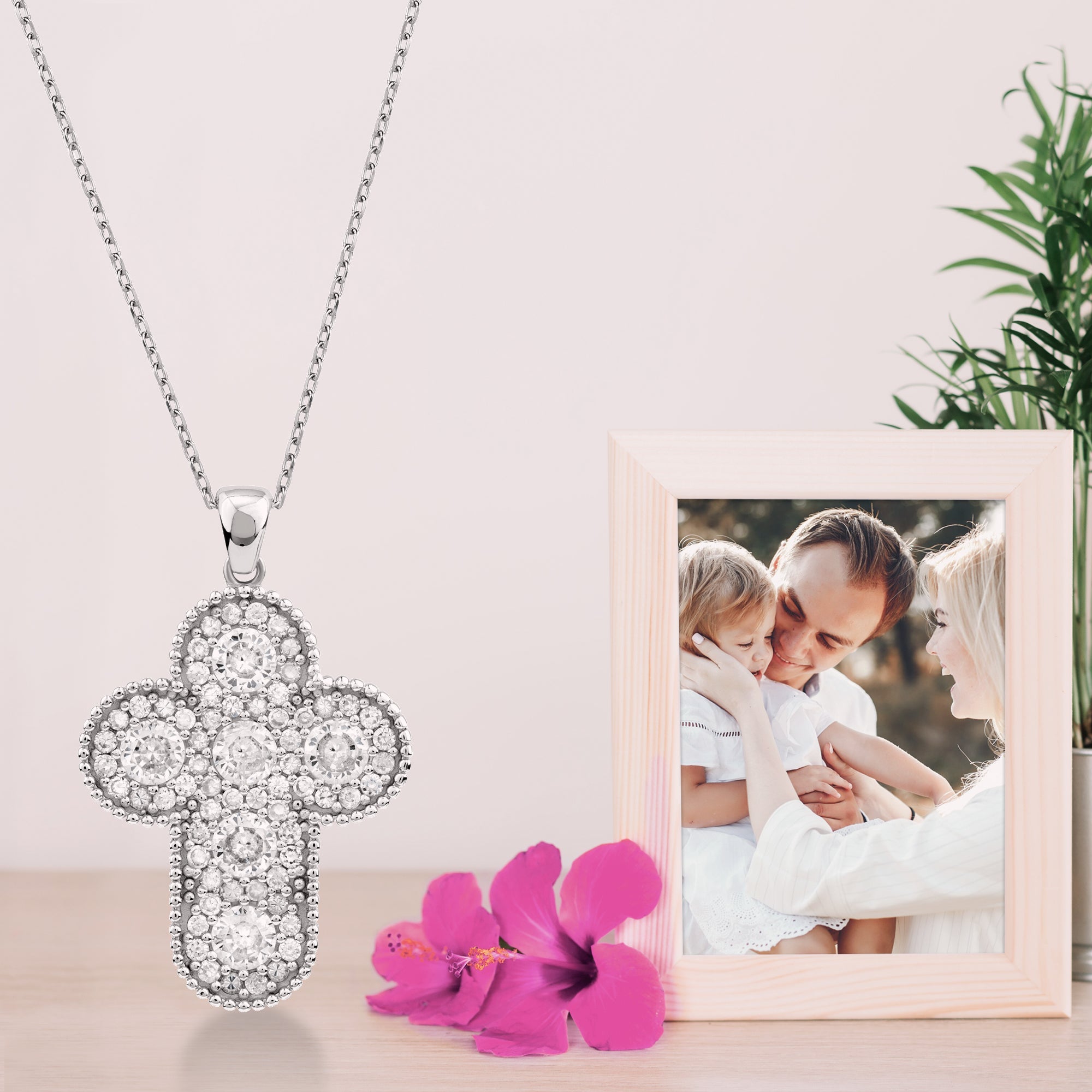 Rounded Cross with CZ Accents