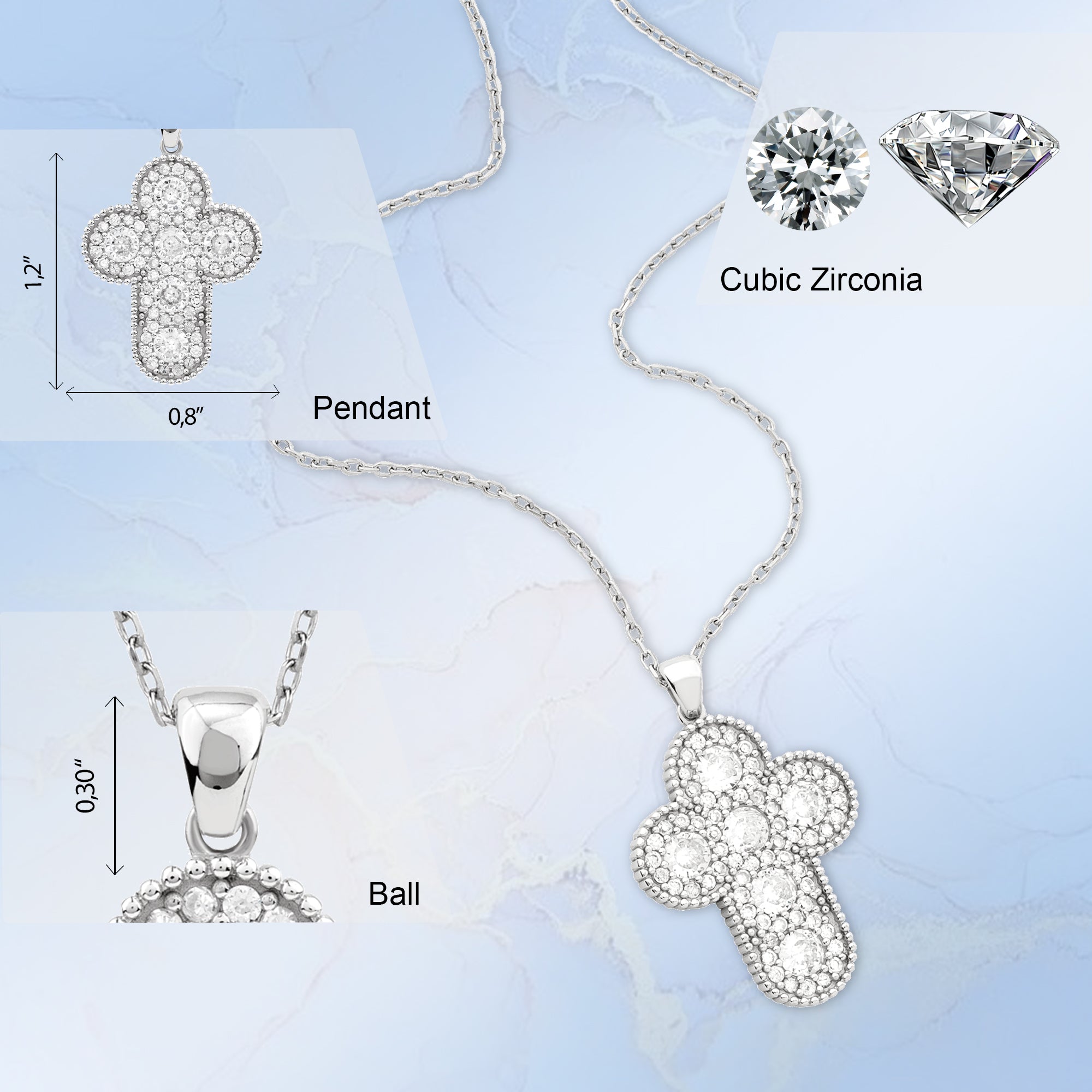 Rounded Cross with CZ Accents