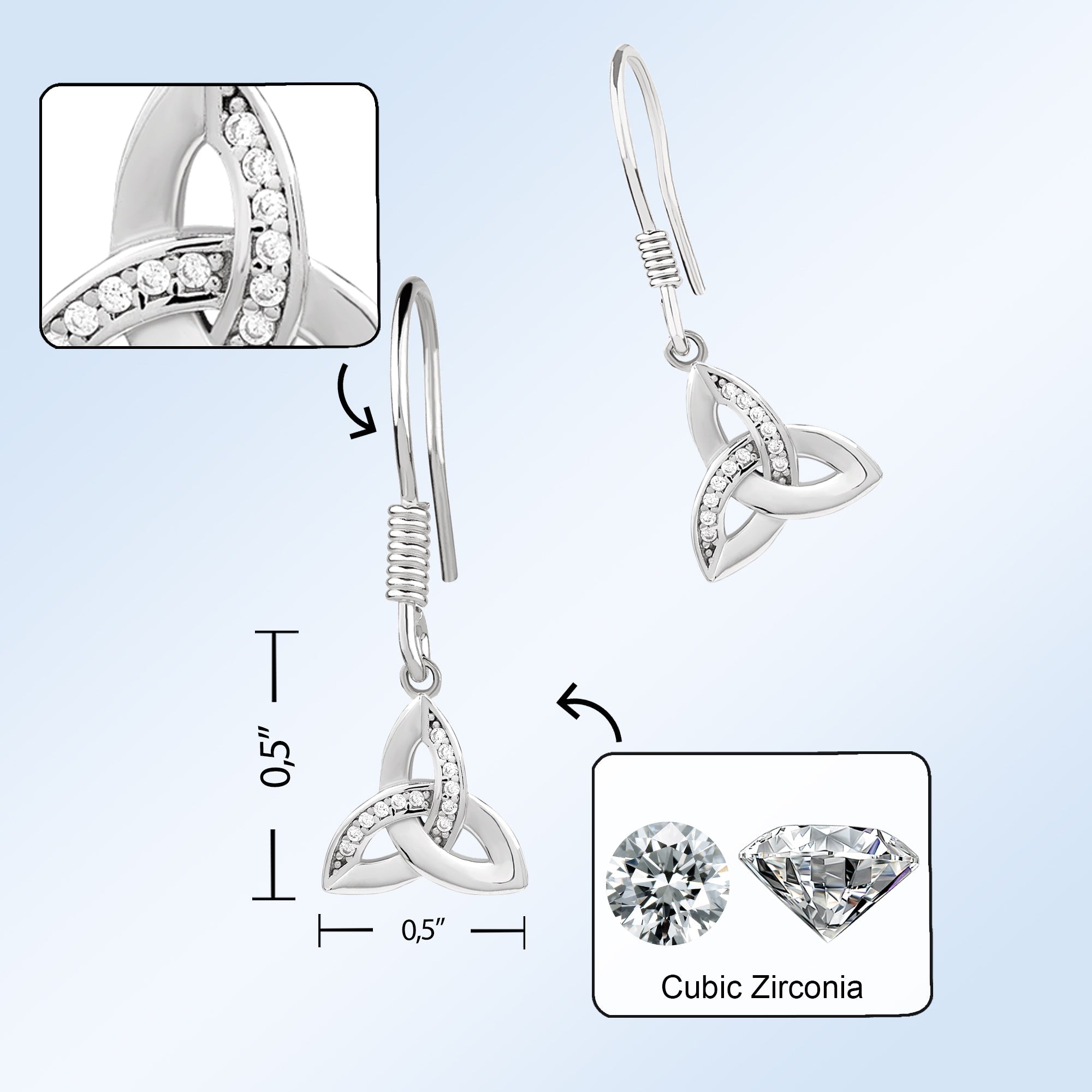 Trinity Symbol Earrings with CZ Accents
