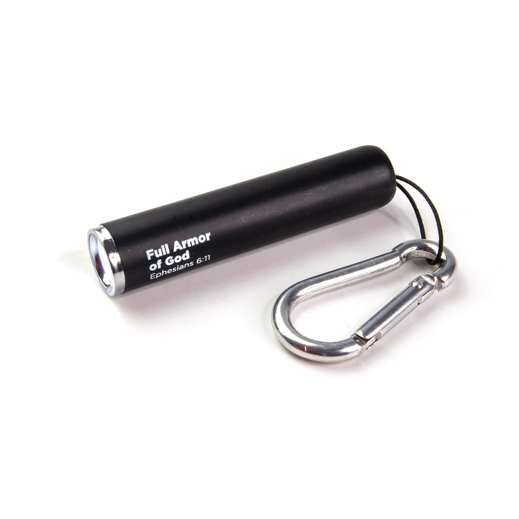 Full Armor of God – Black 1 LED Pull String Flashlight with Carabiner
