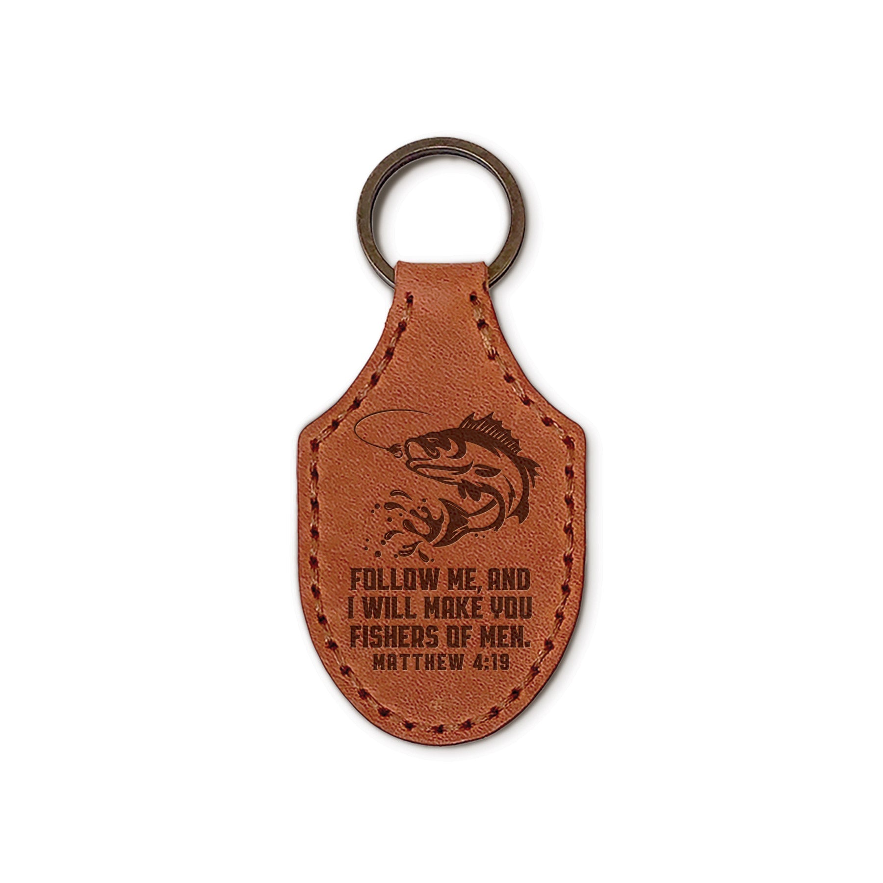 Debossed Leather Keychains – Fishers of Men – Brown