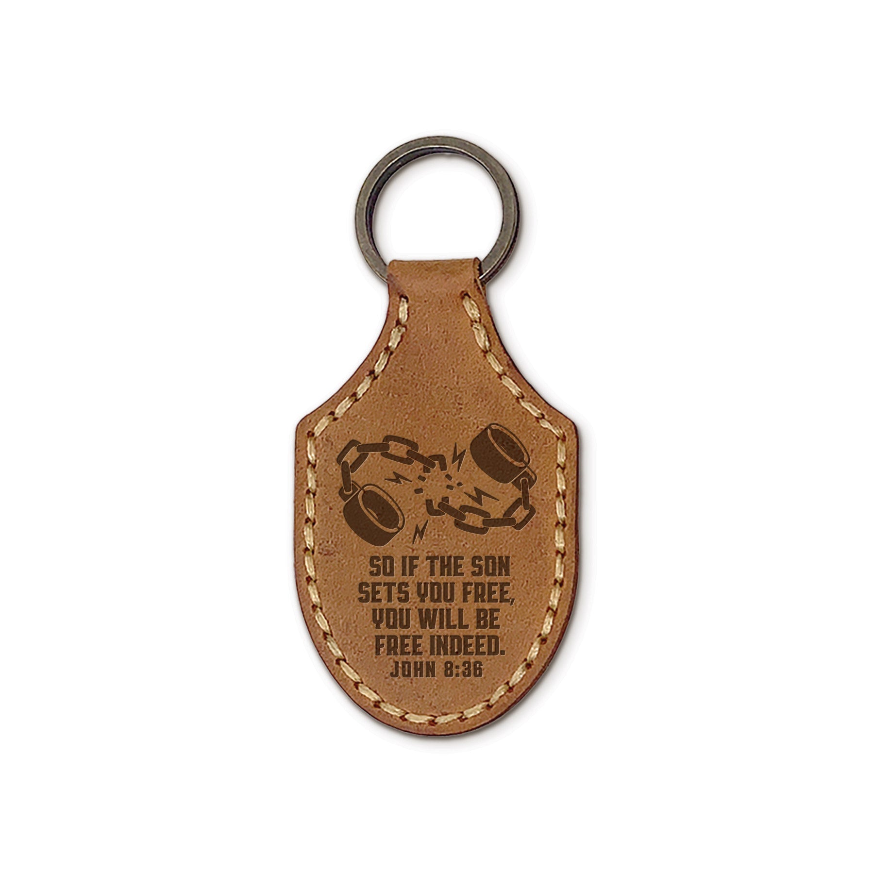Debossed Leather Keychains – Free Indeed – Tan
