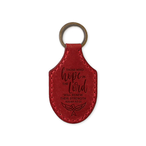 Debossed Leather Keychains – Hope in the Lord – Red