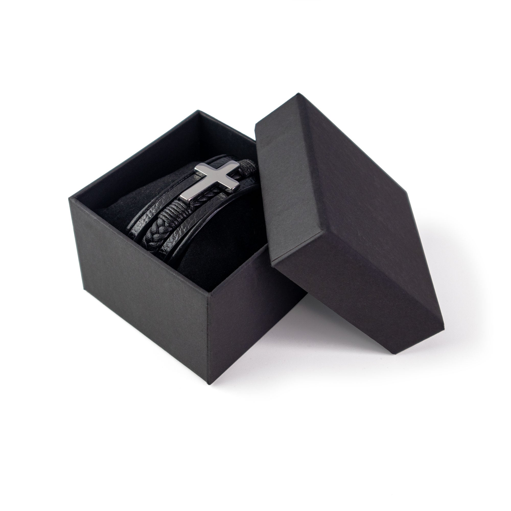 Leather Multi-Band Bracelet with Gold Color Cross