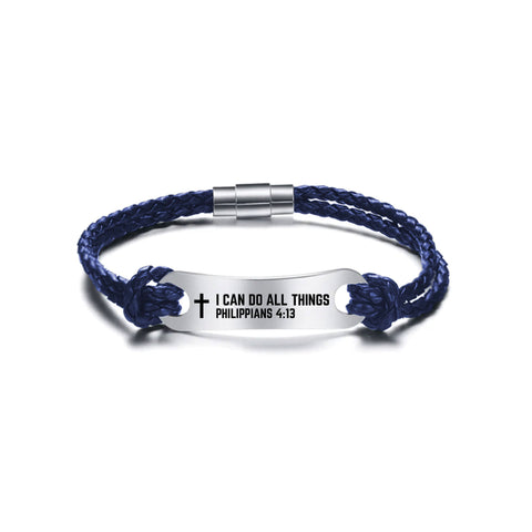 Identified in Christ ID Bracelet Navy Blue Cord – I can do all things, Philippians 4:13
