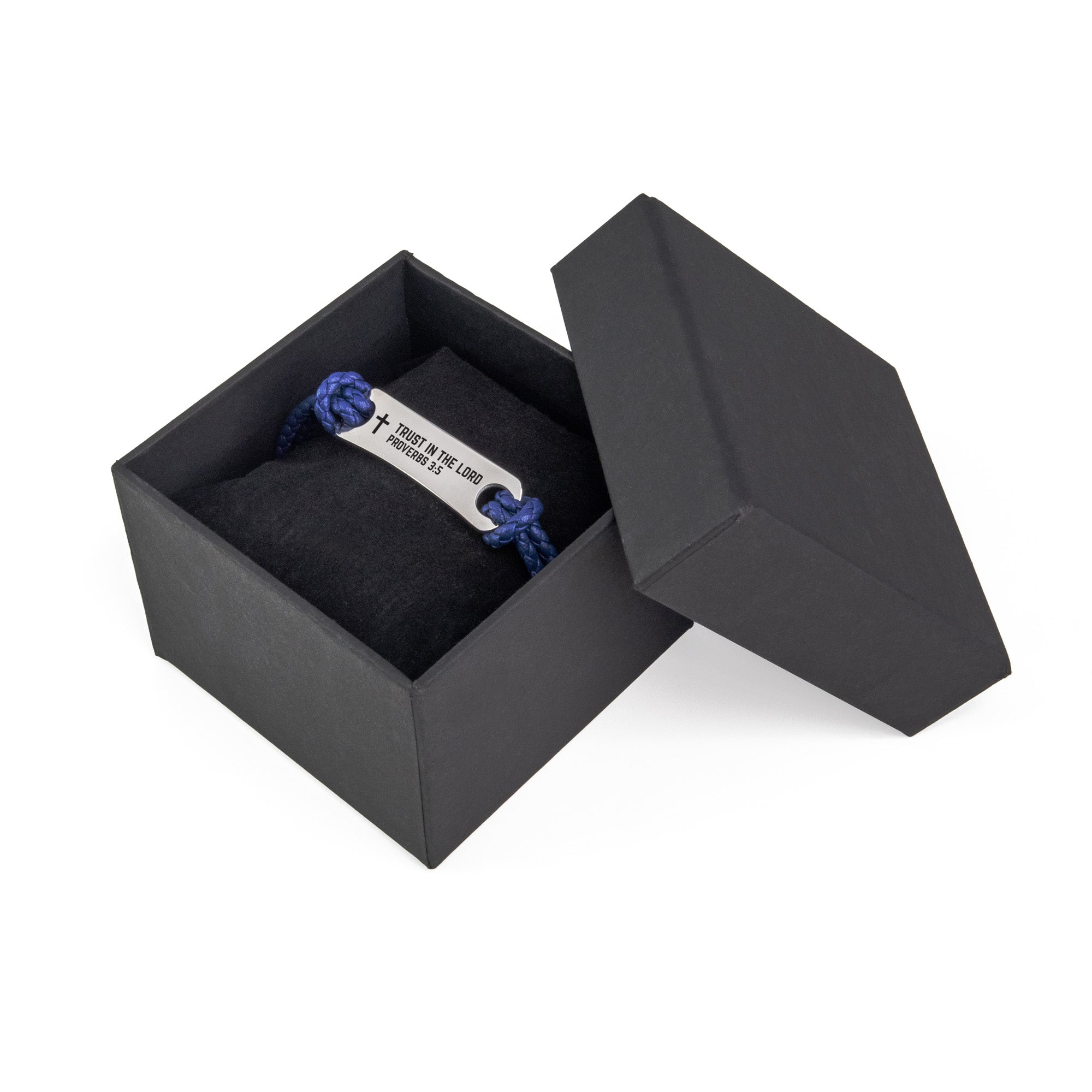 Identified in Christ ID Bracelet Navy Blue Cord – Trust in the Lord, Proverbs 3:5