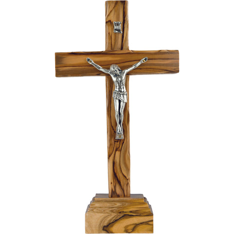 Catholic Standing OR Hanging Crucifix Cross, Certified Olive Wood - Large