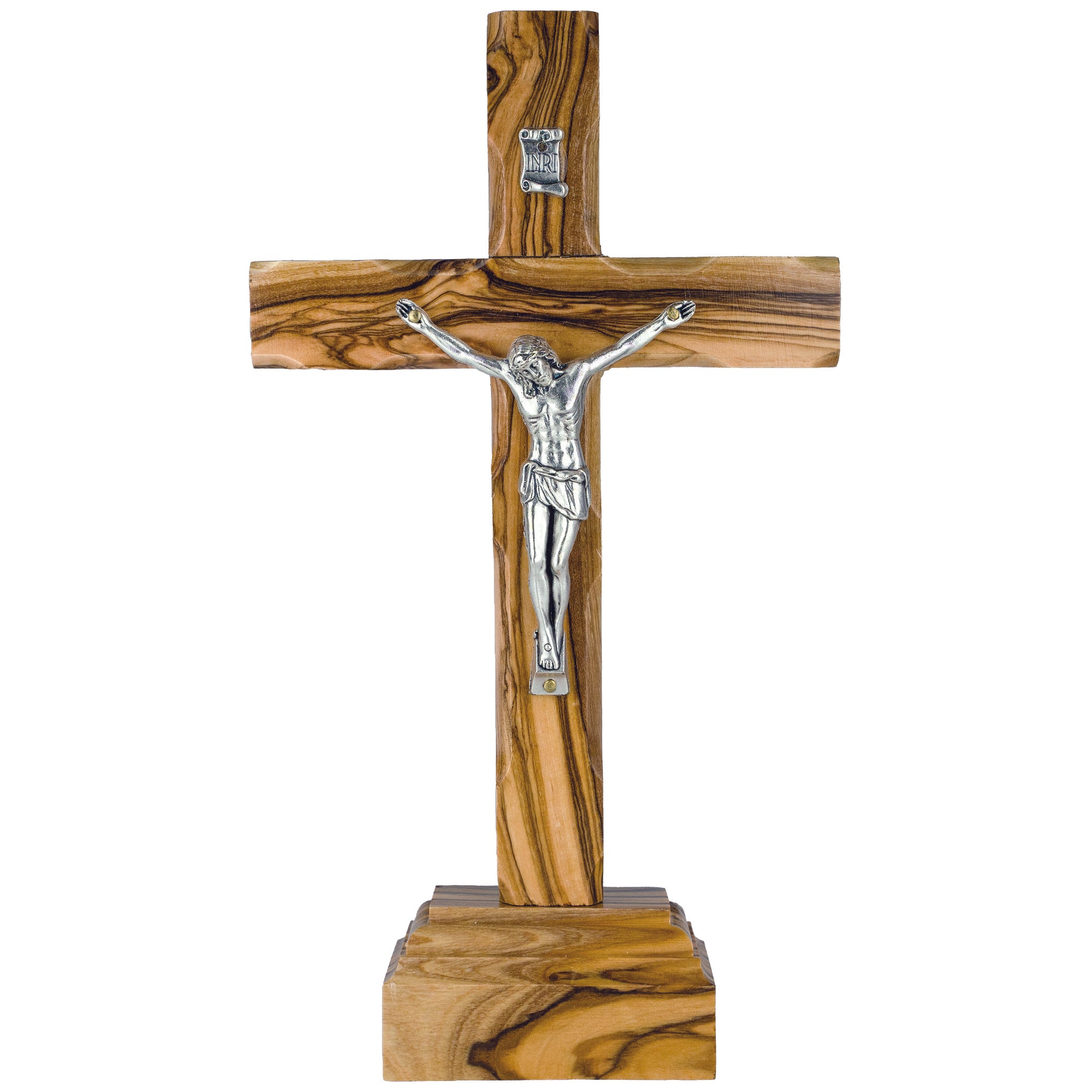Catholic Standing OR Hanging Crucifix Cross, Certified Olive Wood - Medium