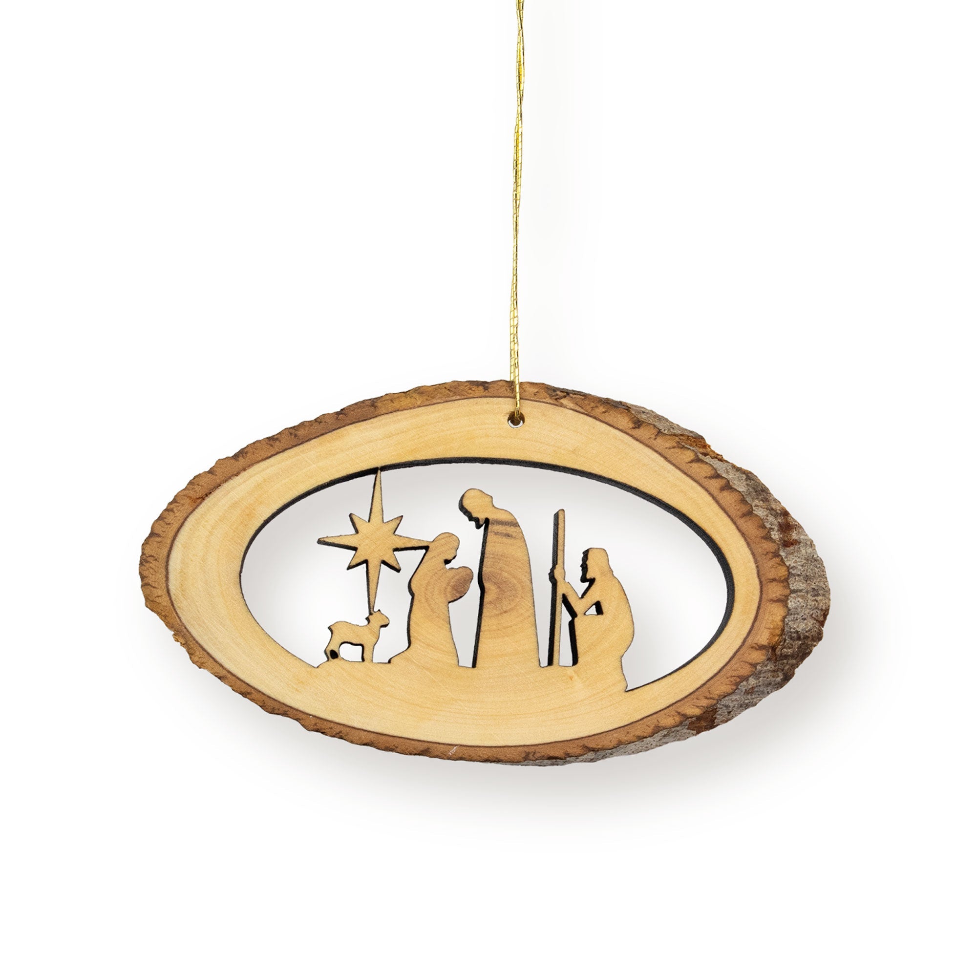 Nativity with Star and Shepherd – Live Edge Olive Wood Slab Ornament