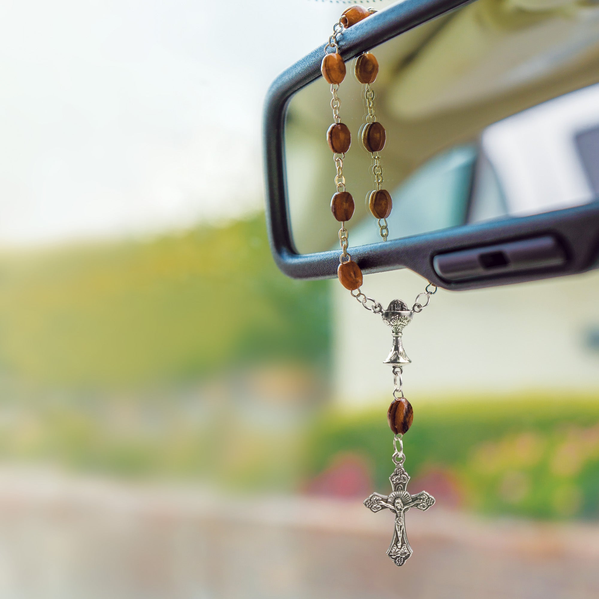 First Communion, Holy Land Olive Wood Pocket Auto Rosary, Made in Bethlehem