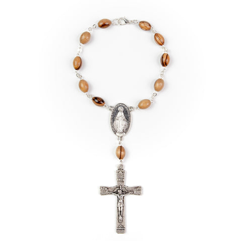 Miraculous Medal, Holy Land Olive Wood Pocket Auto Rosary, Made in Bethlehem