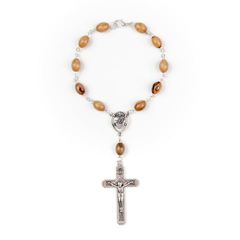 Sacred Heart of Jesus, Holy Land Olive Wood Pocket Auto Rosary, Made in Bethlehem