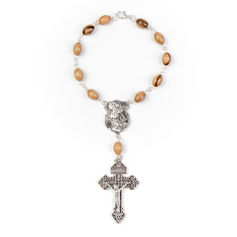 Saint Michael, Holy Land Olive Wood Pocket Auto Rosary, Made in Bethlehem