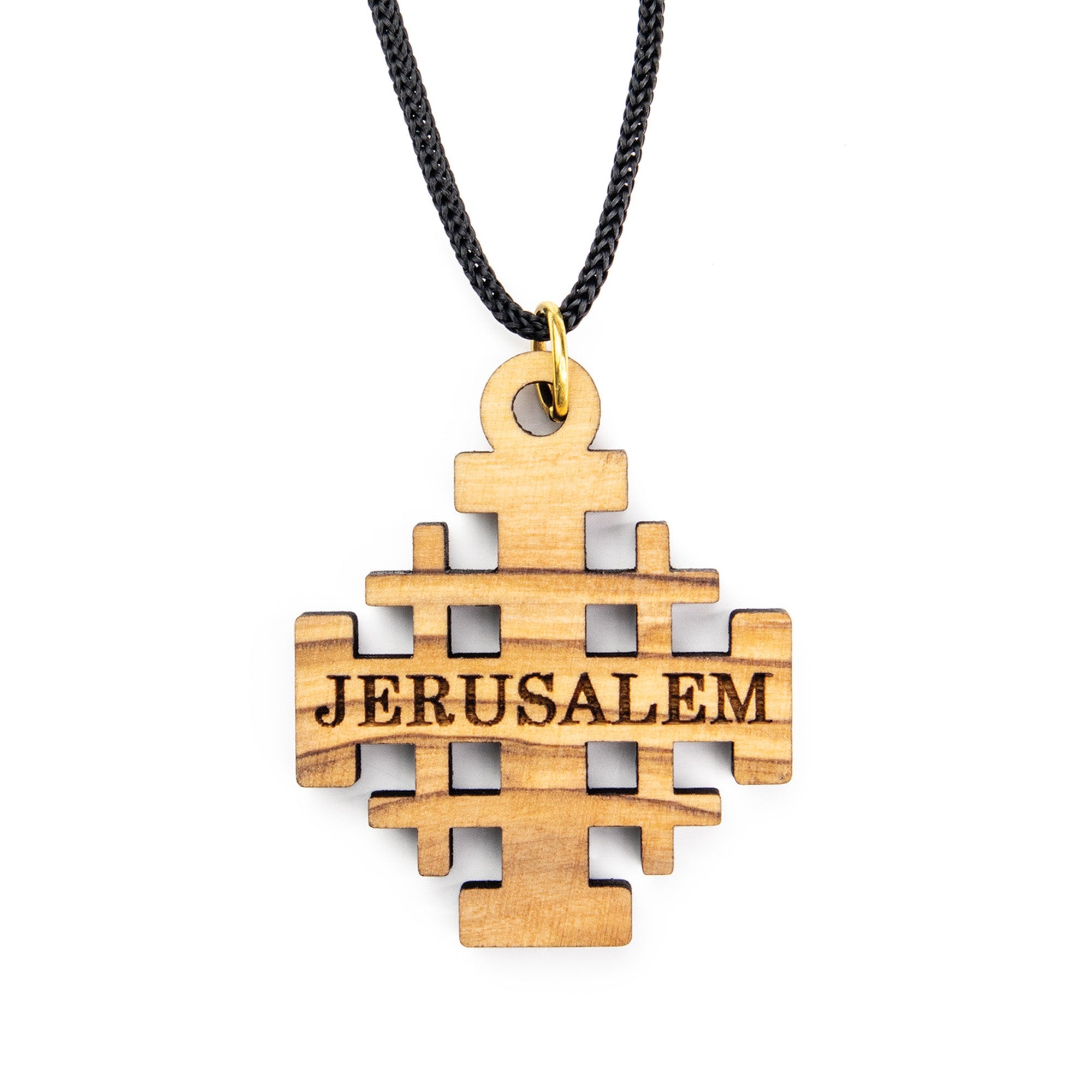 Simple Jerusalem Cross Olive Wood Necklace