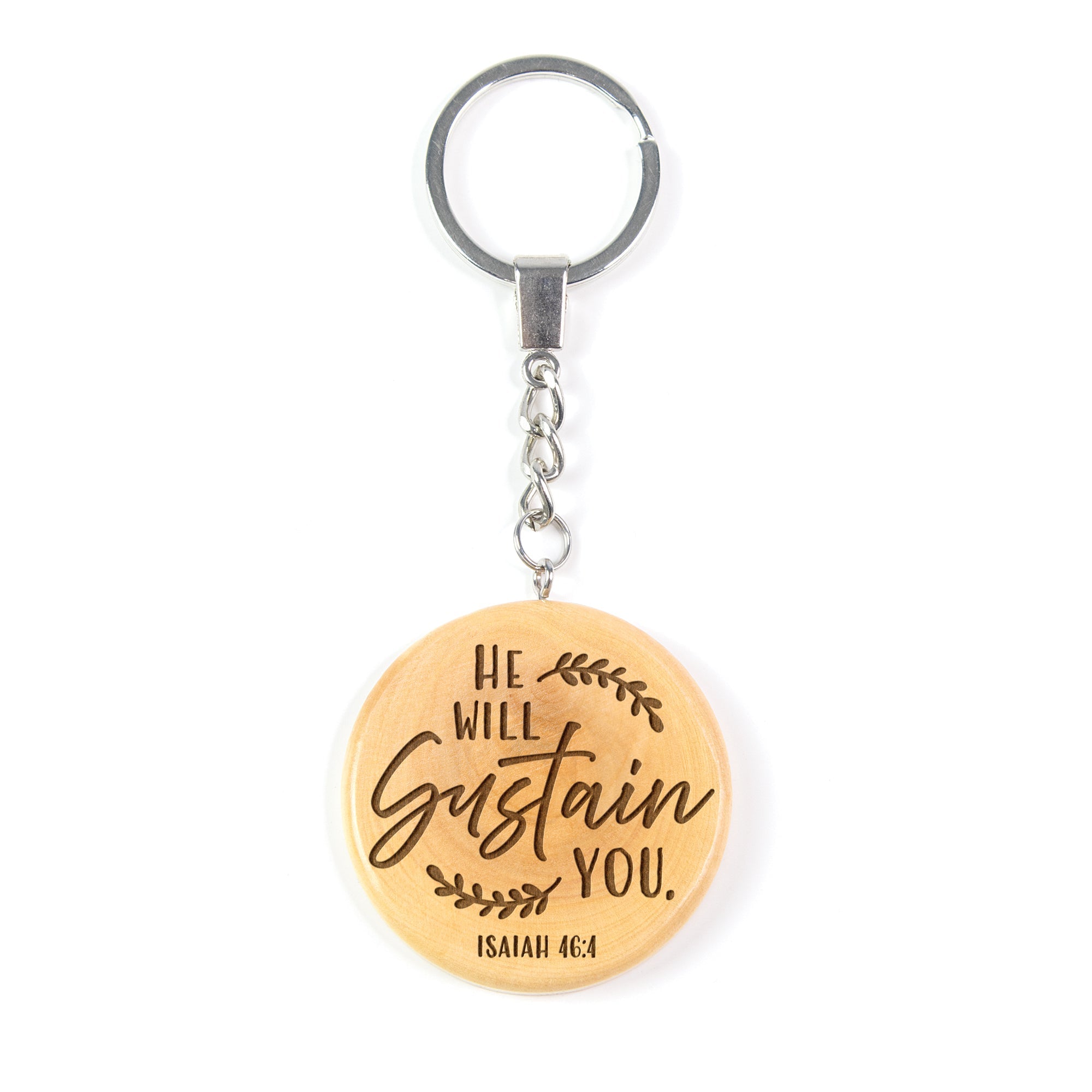Olive Wood Keychain – He Will Sustain You, Isaiah 46:4