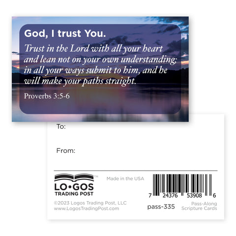 God I trust You, Proverbs 3:5-6, Pass Along Scripture Cards, Pack of 25