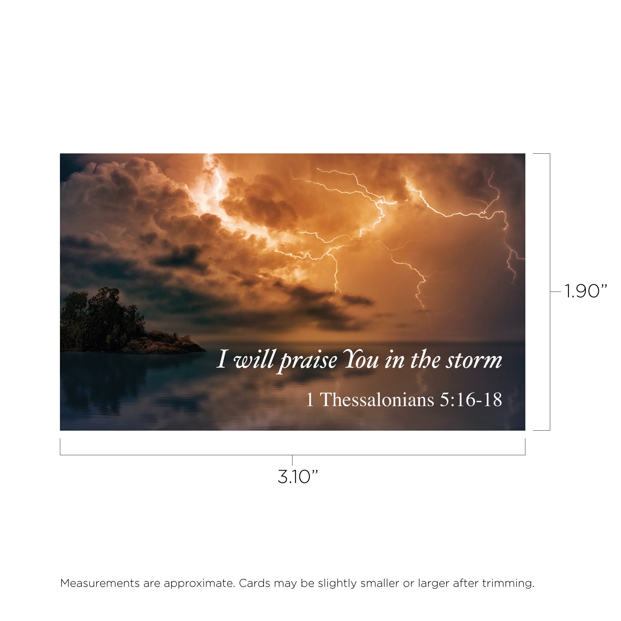 I will praise you in the storm, 1 Thessalonians 5:16-18, Pass Along Scripture Cards, Pack of 25