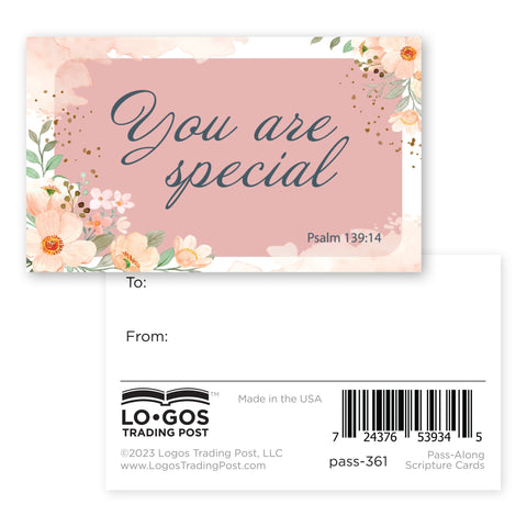 You are special, Psalm 139:14, Pass Along Scripture Cards, Pack of 25