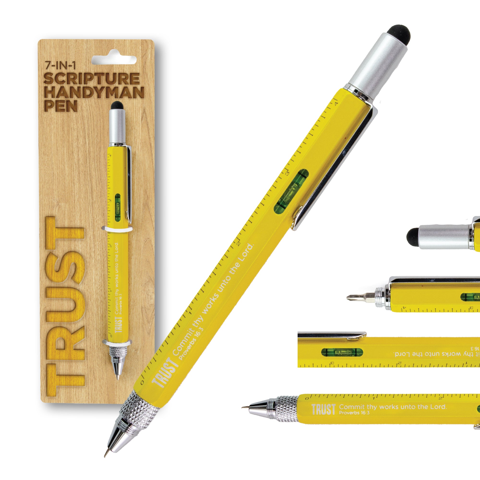 7 in 1 Multitool Pen With Scripture - Trust: Prov. 16:3