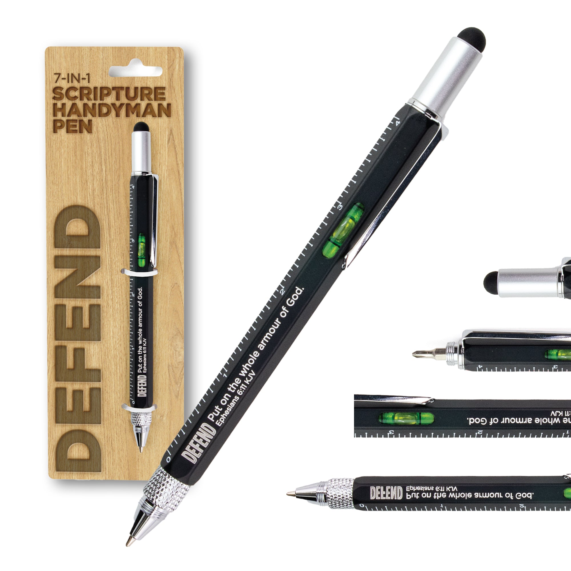 7 in 1 Multitool Pen With Scripture - Defend: Eph. 6:11