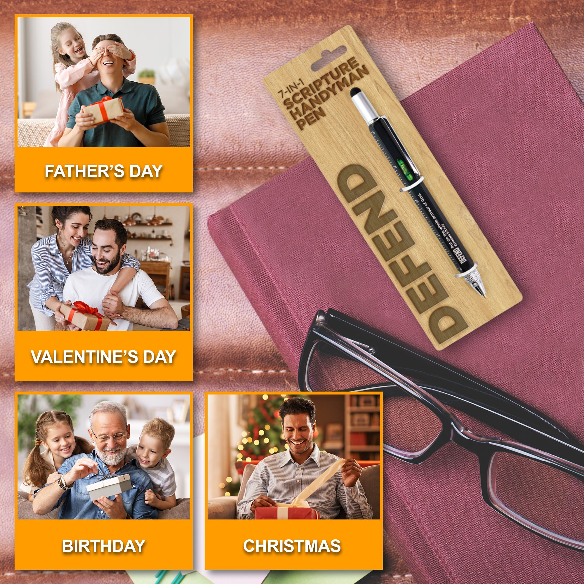 7 in 1 Multitool Pen With Scripture - Defend: Eph. 6:11